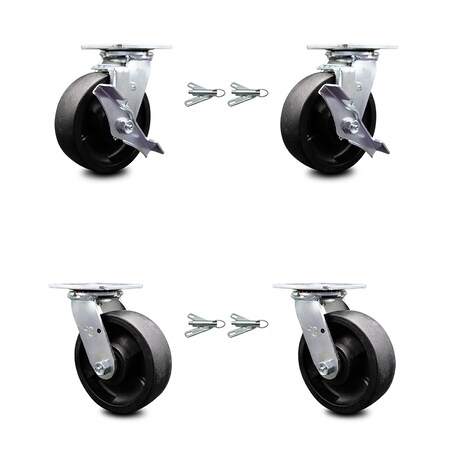 Service Caster 6 Inch Glass Filled Nylon Caster Set with Roller Bearings 4 Swivel Lock 2 Brake SCC-30CS620-GFNR-TLB-BSL-2-BSL-2